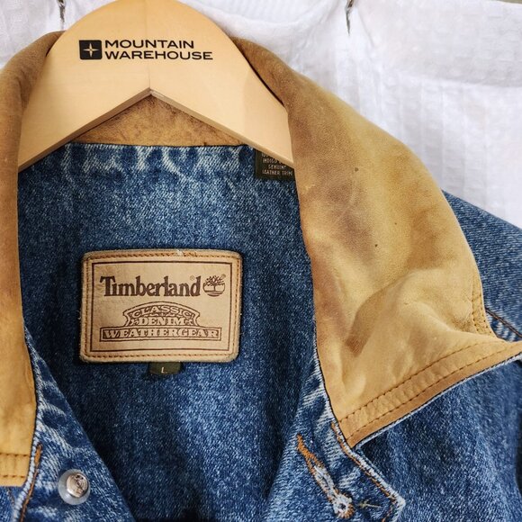 Vintage Timberland Weathergear Denim Jean Jacket Men’s Large Trucker Biker - Picture 8 of 10